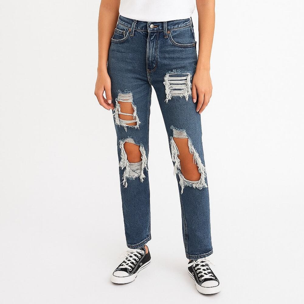 Agolde Pinch Waist High Rise Straight Jeans Size 24‎ Distressed Ripped Denim